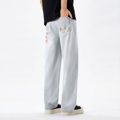 Men's Spring Light Grey Splatter Print Straight Denim Jeans