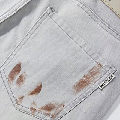 Men's Spring Light Grey Splatter Print Straight Denim Jeans