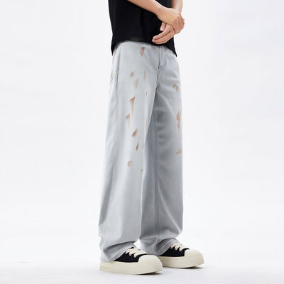 Men's Spring Light Grey Splatter Print Straight Denim Jeans