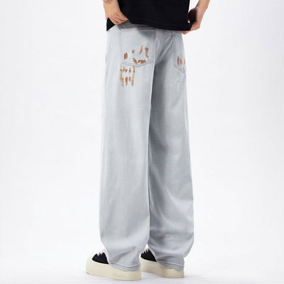 Men's Spring Light Grey Splatter Print Straight Denim Jeans
