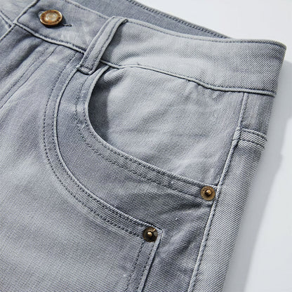 Men's Spring Light Blue Washed Wide Leg Denim Jeans