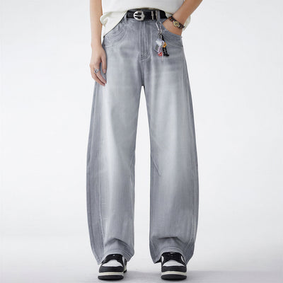 Men's Spring Light Blue Washed Wide Leg Denim Jeans