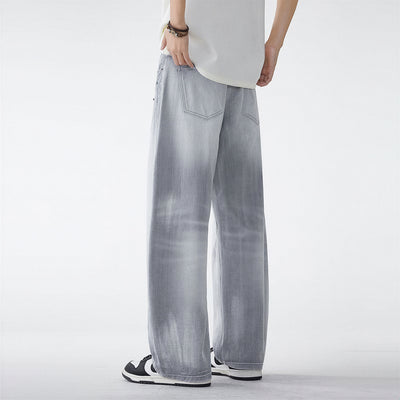 Men's Spring Light Blue Washed Wide Leg Denim Jeans