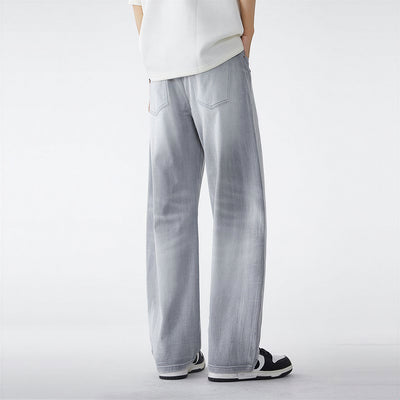 Men's Spring Light Blue Washed Wide Leg Denim Jeans
