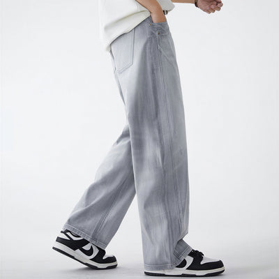 Men's Spring Light Blue Washed Wide Leg Denim Jeans