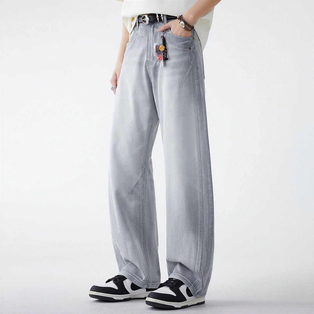 Men's Spring Light Blue Washed Wide Leg Denim Jeans