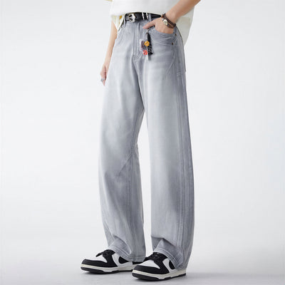 Men's Spring Light Blue Washed Wide Leg Denim Jeans