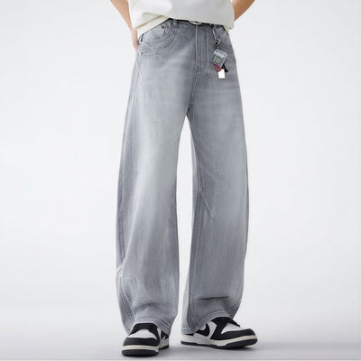 Men's Spring Light Blue Washed Wide Leg Denim Jeans