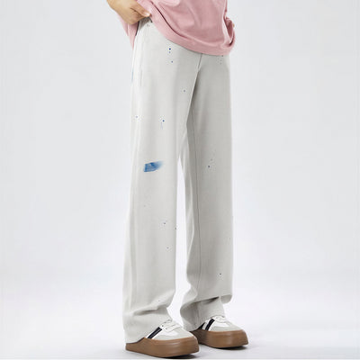 Men's Spring Off-White Blue Splatter Print Straight Jeans