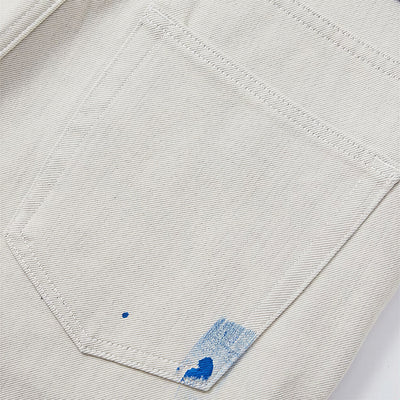 Men's Spring Off-White Blue Splatter Print Straight Jeans