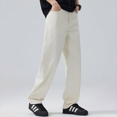 Men's Spring Off-White Embroidered Straight Denim Jeans