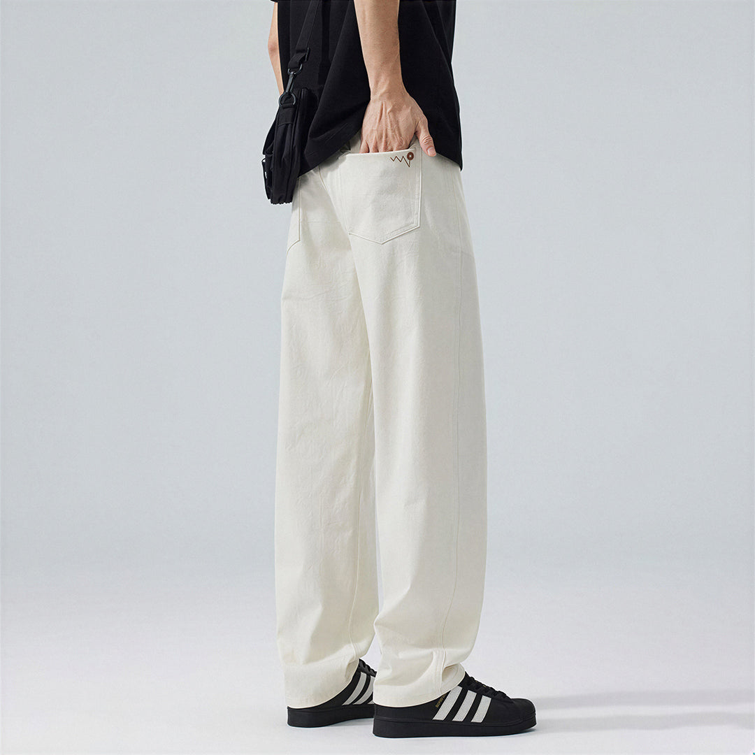 Men's Spring Off-White Embroidered Straight Denim Jeans
