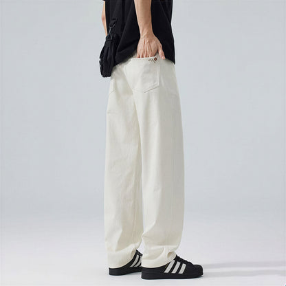 Men's Spring Off-White Embroidered Straight Denim Jeans