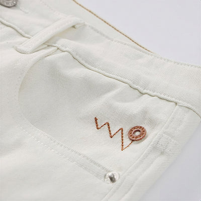 Men's Spring Off-White Embroidered Straight Denim Jeans