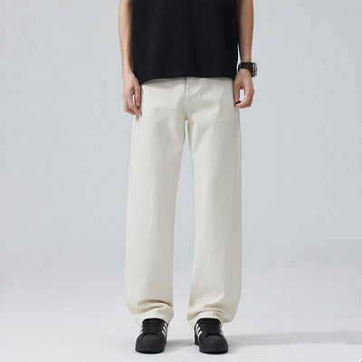 Men's Spring Off-White Embroidered Straight Denim Jeans