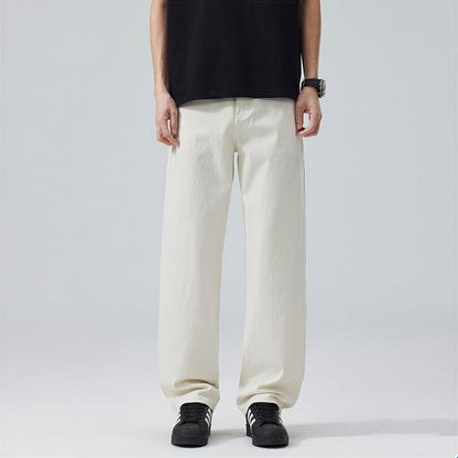 Men's Spring Off-White Embroidered Straight Denim Jeans