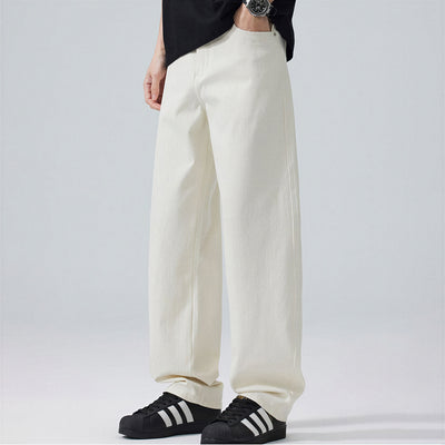Men's Spring Off-White Embroidered Straight Denim Jeans