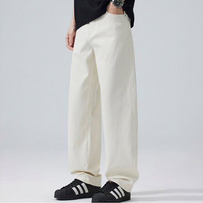 Men's Spring Off-White Embroidered Straight Denim Jeans