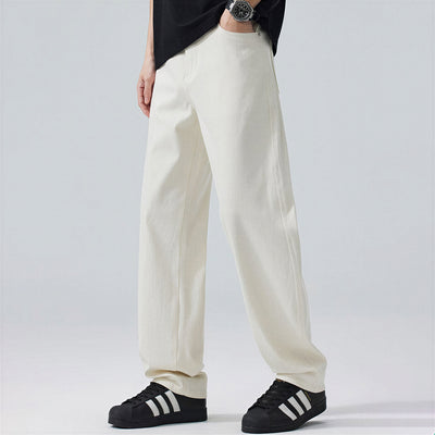 Men's Spring Off-White Embroidered Straight Denim Jeans