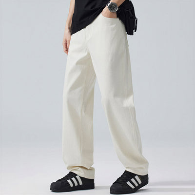 Men's Spring Off-White Embroidered Straight Denim Jeans
