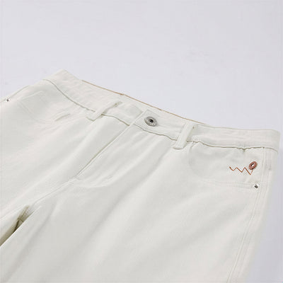 Men's Spring Off-White Embroidered Straight Denim Jeans