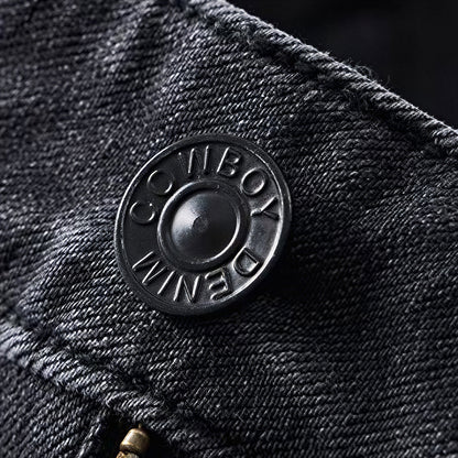 Men's Spring Black-Grey Washed Straight Denim Jeans