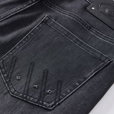 Men's Spring Black-Grey Washed Straight Denim Jeans