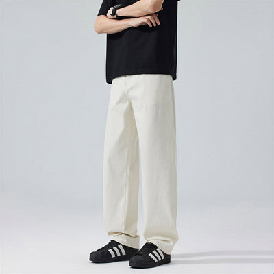 Men's Spring Off-White Embroidered Straight Denim Jeans