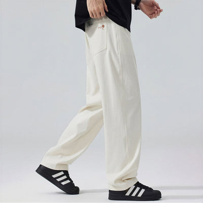 Men's Spring Off-White Embroidered Straight Denim Jeans