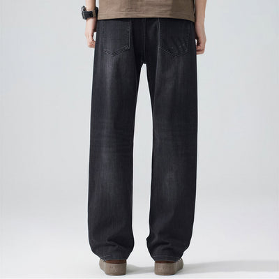 Men's Spring Black-Grey Washed Straight Denim Jeans