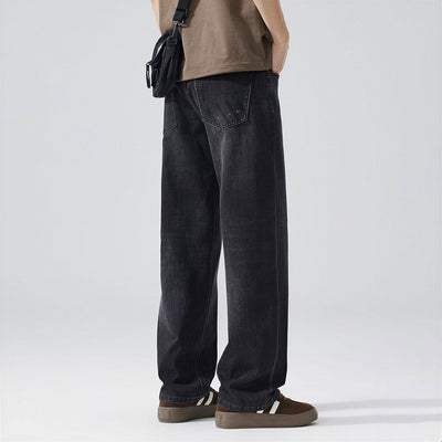 Men's Spring Black-Grey Washed Straight Denim Jeans