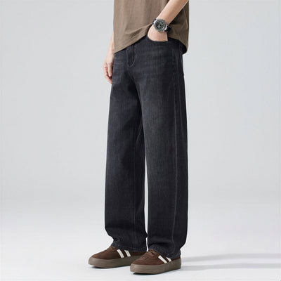 Men's Spring Black-Grey Washed Straight Denim Jeans