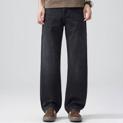 Men's Spring Black-Grey Washed Straight Denim Jeans