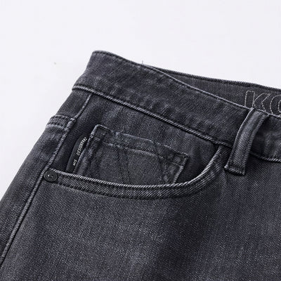 Men's Spring Black-Grey Washed Straight Denim Jeans