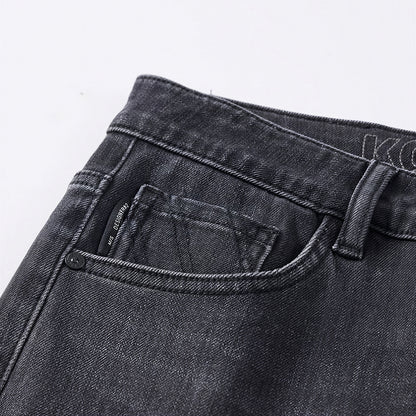 Men's Spring Black-Grey Washed Straight Denim Jeans