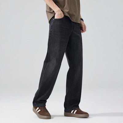 Men's Spring Black-Grey Washed Straight Denim Jeans