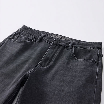 Men's Spring Black-Grey Washed Straight Denim Jeans