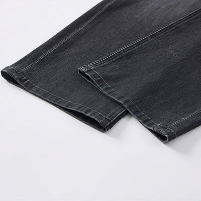 Men's Spring Black-Grey Washed Straight Denim Jeans