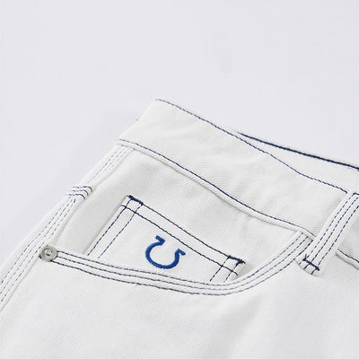 Men's Spring White Contrast Stitch Straight Denim Jeans