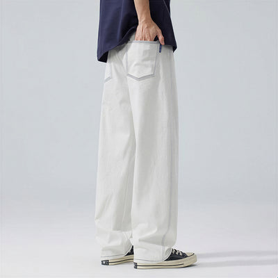 Men's Spring White Contrast Stitch Straight Denim Jeans