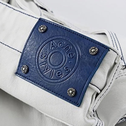 Men's Spring White Contrast Stitch Straight Denim Jeans