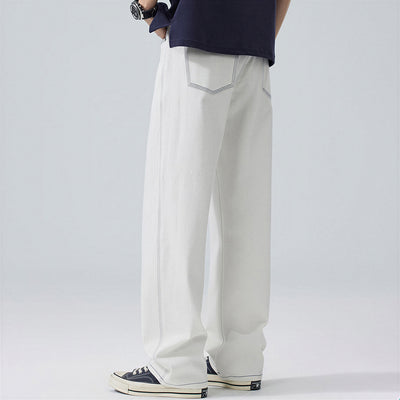 Men's Spring White Contrast Stitch Straight Denim Jeans