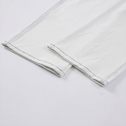 Men's Spring White Contrast Stitch Straight Denim Jeans