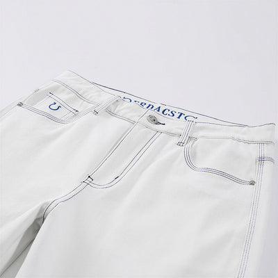 Men's Spring White Contrast Stitch Straight Denim Jeans