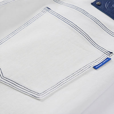Men's Spring White Contrast Stitch Straight Denim Jeans