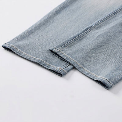 Men's Spring Light Blue Embroidered Straight Denim Jeans