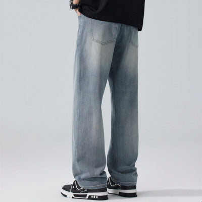 Men's Spring Light Blue Embroidered Straight Denim Jeans