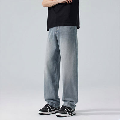 Men's Spring Light Blue Embroidered Straight Denim Jeans