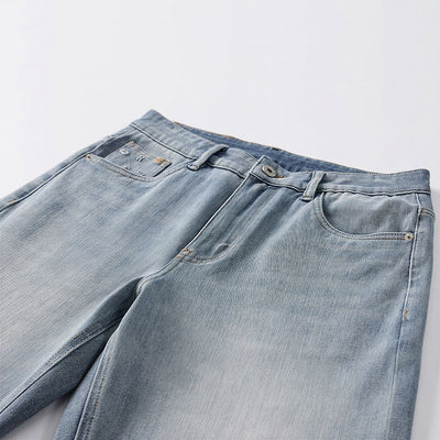 Men's Spring Light Blue Embroidered Straight Denim Jeans