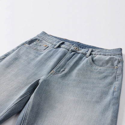 Men's Spring Light Blue Embroidered Straight Denim Jeans